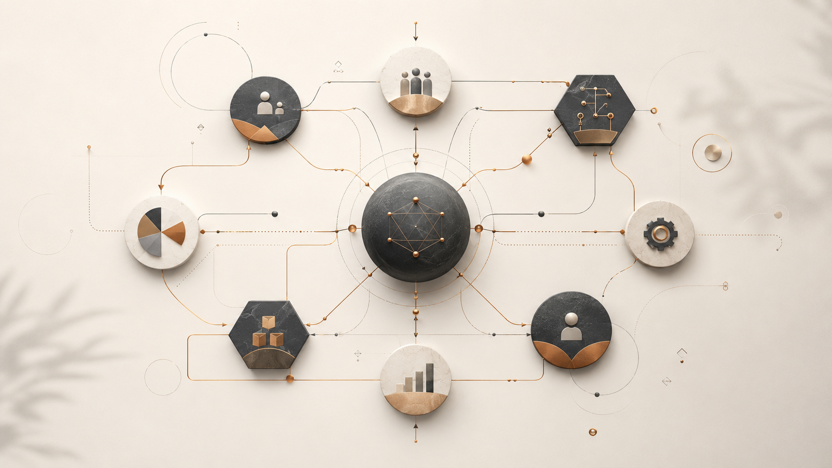Commercial systems work visual showing connected finance and execution workflows